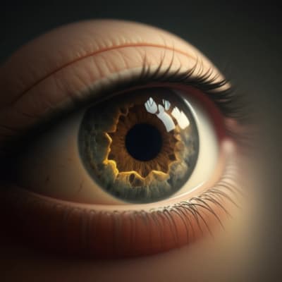 3D rendering of an eye affected by central serous chorioretinopathy, showing fluid buildup under the retina.