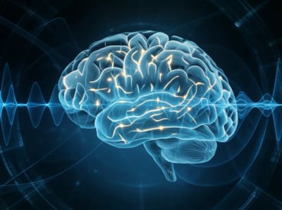 Brain with glowing pathways, symbolizing tinnitus relief through neuroplasticity