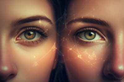 Pupils mirroring each other, symbolizing social connection and trust.