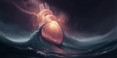 A woman's heart glowing with strength, symbolizing cardiac recovery