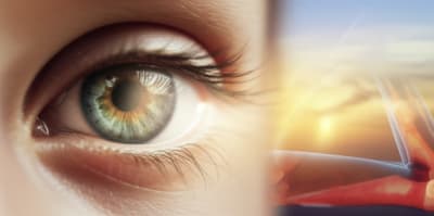 Child's eye radiating healing light, symbolizing relief from uveitis.