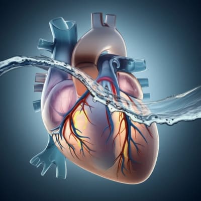 Translucent heart valve with glowing strands of DNA being gently washed away.