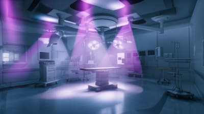 Futuristic operating room with shadowless UV disinfection