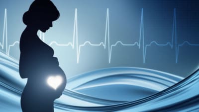 Surreal image representing a pregnant woman's heart health with calming visuals.