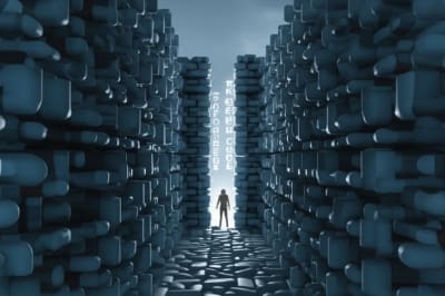 A person navigating a maze of medications with a compass pointing towards 'Informed Choice.'