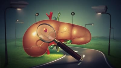 Surreal illustration depicting the importance of long-term surveillance for IPMN progression after pancreatic resection.
