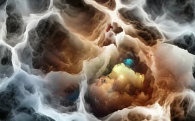 Microscopic view of soup powder with swirling chemicals, symbolizing hyperspectral imaging.