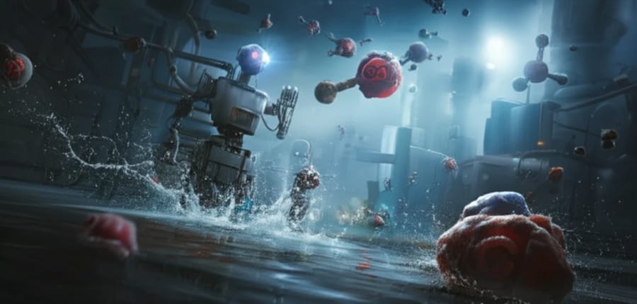 Nanoscale robots purifying water from cadmium.