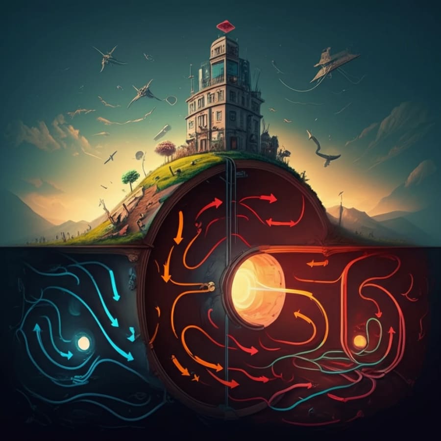 Cross-section of Earth with Building and Ground Tunnels