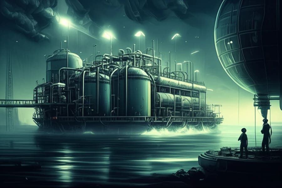 Futuristic water purification plant using nano-enhanced membranes transforming wastewater into clean water.