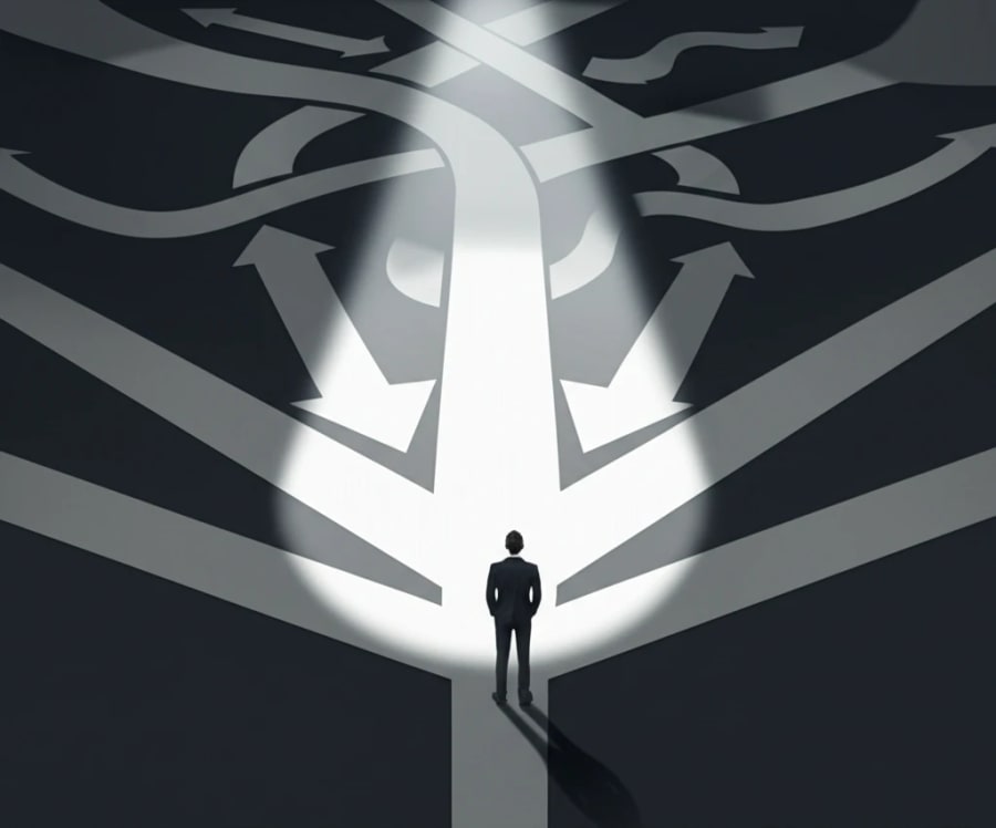 Person at a crossroads symbolizing consistent decision-making.