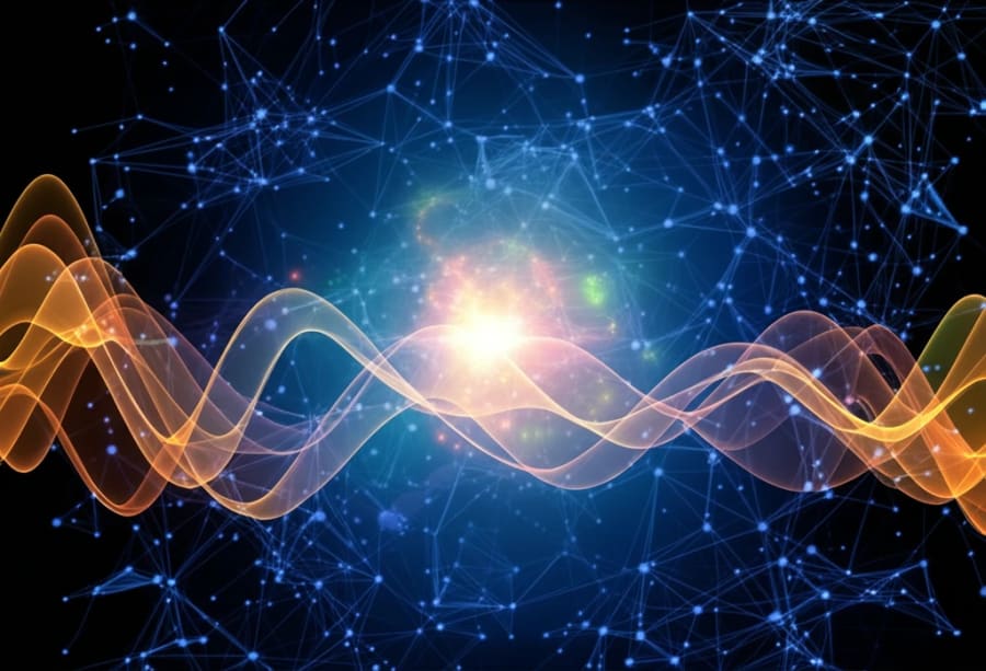 Abstract illustration of functional data analysis with curves and data points.