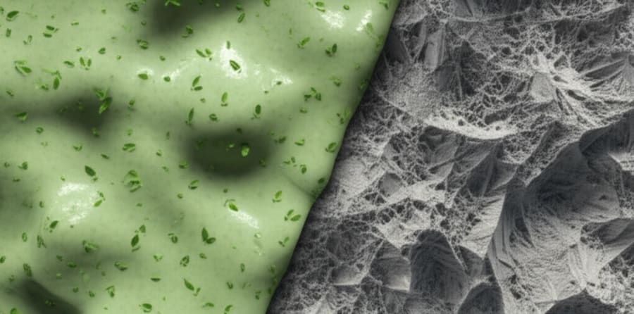Microscopic comparison of geopolymer and Portland cement concrete structures.