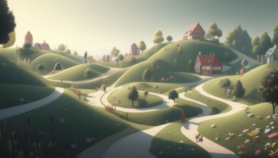 Serene landscape symbolizing interconnected pathways to mental well-being.