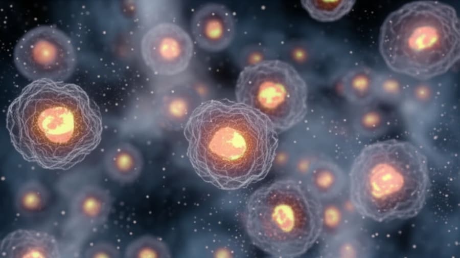 Microscopic view of cells glowing with gene expression, influenced by boric acid.