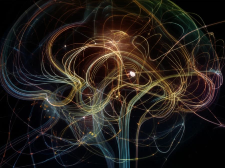 Abstract representation of molecular changes in the brain related to depression and remission.