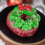 Red Velvet Christmas Wreath Doughnut Image