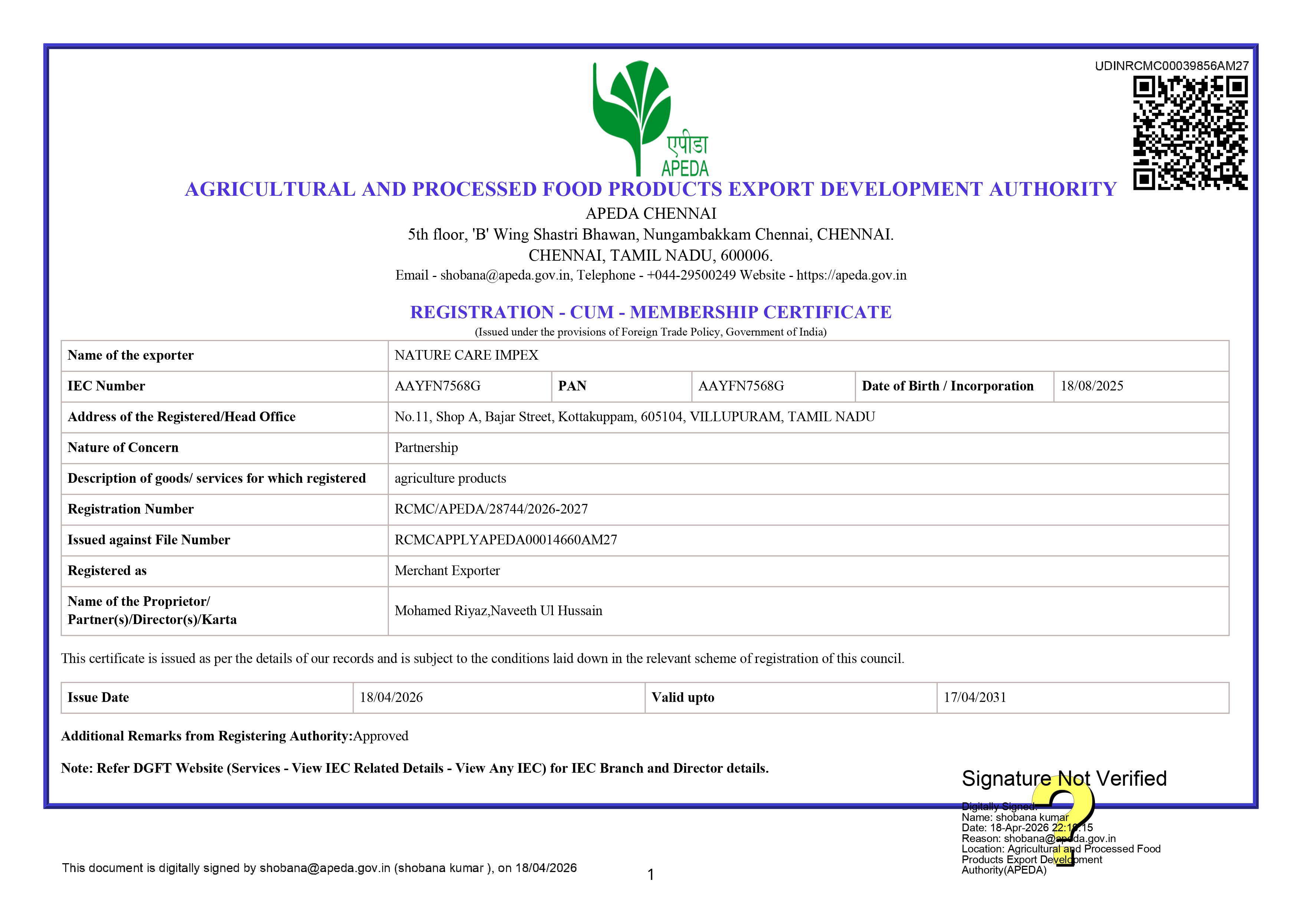 Official Certification