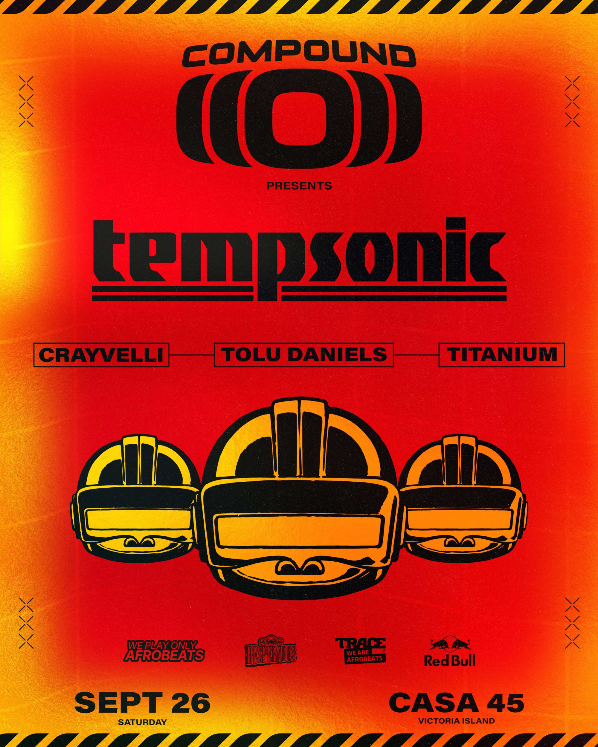 Tempsonic flier: 26 September at Casa 45, Victoria Island, with Afrobeats, Desperados, TRACE and Red Bull branding