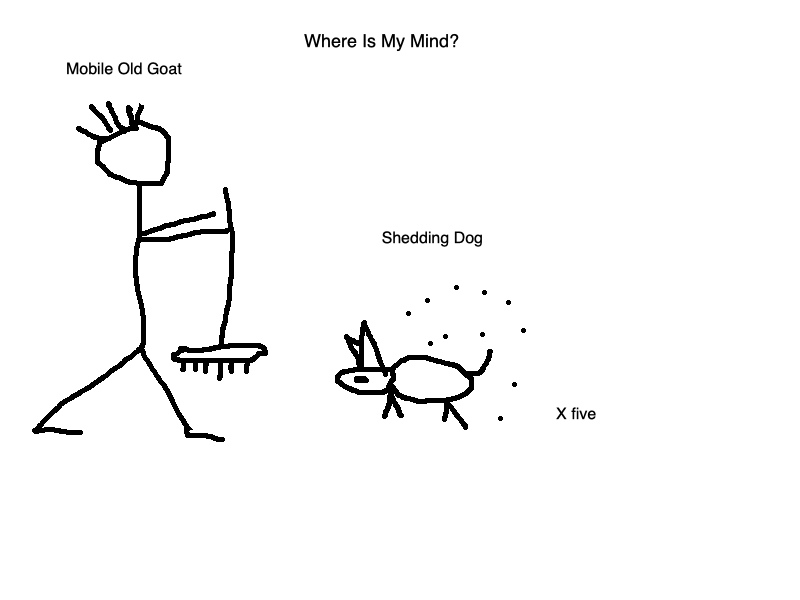 child-like sketch of man sweeping up dog hair