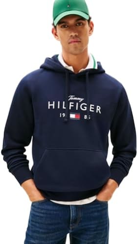 Tommy Hilfiger Brand Love Big Hilfiger Hoodie Mw0Mw41427 Sudadera con Capucha, Blue (Desert Sky), L para Hombre