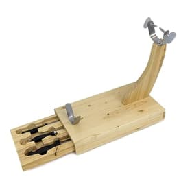 Fackelmann Soporte Jamonero con Cajón Extraíble y Cuchillos Incluidos, Madera de Pino y Acero Inoxidable, 39x21,5 cm