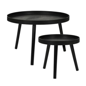 Juego de 2 mesas auxiliares redondas en color negro MDF Ø60cm y Ø38cm