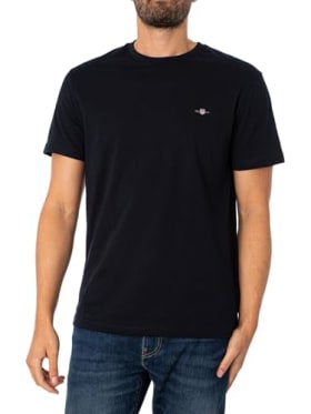 GANT Camiseta para Hombre REG Shield SS, Color Negro, estándar, Negro, L