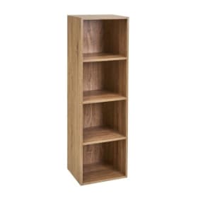 LOLAhome Estantería Librería Cubo con 4 estantes de Tablero de Laminado Color Natural para Despacho, Librería, Dormitorio o Despensa de 106x30x23 cm