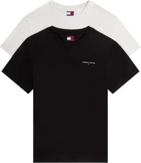 Tommy Jeans Camiseta TJM Slim Linear SS para Hombre - Pack 2 Unidades en Multicolor (Crudo/Negro) - Talla M