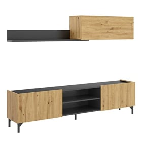 DEKIT GRUPO RIMOBEL TASS Composición de salón TV, Melamina, Grafito y Nordic, 180x183x35 cm