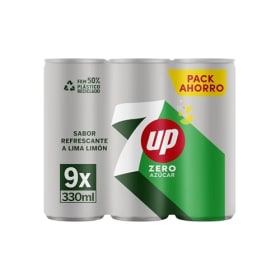 7 UP Refresco cero de lima y limón, sin azúcares y sin calorías, pack de 9 latas de 330 ml, 2.97 litros en total