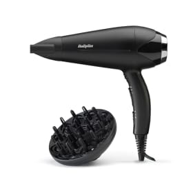 BaByliss Secador de Pelo Turbo Smooth - Secador potente de 2200W, Difusor grande, Tecnología iónica antiencrespamiento, 3 ajustes de temperatura 2 velocidades, Negro, D572DE