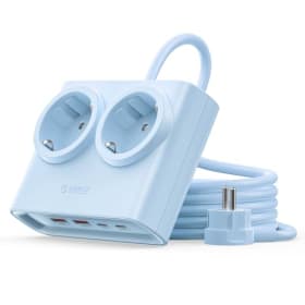 ORICO Regleta Enchufes 6-en-1 PowerBrick Azul - 2 Tomas AC + 4 USB (2 USB-C PD), Carga Rápida 25W GAN, Cable 1,6m, 2500W MAX para Hogar, Oficina, Mesa(PDC)