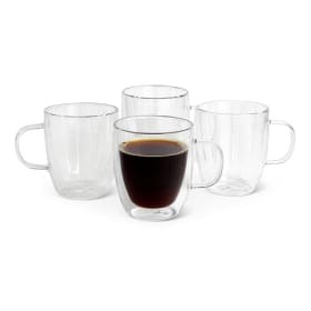 Amazon Basics - Tazas de Café de Cristal de Doble Pared, Juego de 4 Piezas, 382ml, Aptas para Lavavajillas