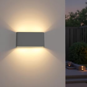 Topmo-plus 12W Aplique Pared LED Exterior Moderno - Arriba/Abajo - Balcón, Escalones, Jardín - 1320LM - IP65 - Aluminio - Gris/Blanco Cálido