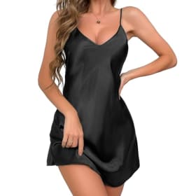 Aomig Camisón Sexy Satén para Mujer - Pijama Corto Verano con Cuello en V y Tirantes Ajustables
