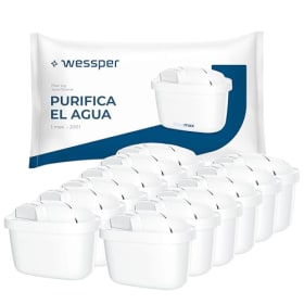 Wessper Cartucho filtro de agua para jarra, filtros con carbón activo y resina ionizante, PIN adicional compatible con Brita jarra, recambio para jarras Dafi, Wessper, Philips - 12 Piezas