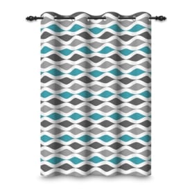 Cortina Geométrica Abstracta 107x160cm - Diseño Moderno en Azul, Gris y Blanco - Biombo Térmico Opaco para Dormitorio y Sala de Estar - 1 Panel Individual