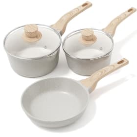 RIOVARM Antiadherente Sartén, Juego de Cocina con Tapa, Inducción, Revestimiento de Granito, Sin PFOA