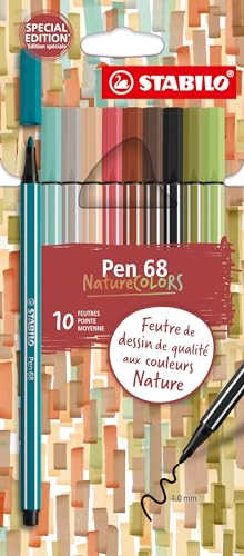 STABILO - Estuche de cartón con 10 rotuladores de dibujo Pen 68 Edition NatureCOLORS