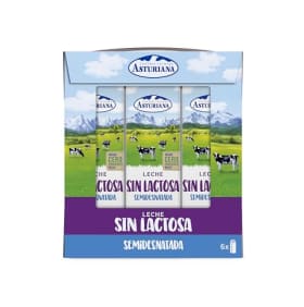 Central Lechera Asturiana Leche Sin Lactosa Semidesnatada, Pack 6 x 1L