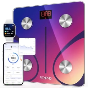 Báscula de Baño Digital Grasa Corporal, RENPHO Balanza Bluetooth Inteligente con App, Bascula Electrónica Analógica Monitores con Análisis Corporal, 13 Mediciones de Peso IMC Visceral, Rojo, Elis 1