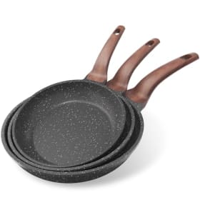 YASHE Set de 3 Sartenes Antiadherentes de 20/24/28 cm con Revestimiento de Granito – Compatibles con Inducción, Ligeras y Saludables
