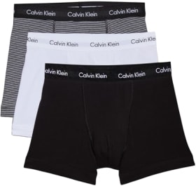 Calvin Klein Calzoncillos bóxer Hombre Pack de 3 Trunks Ropa Interior, Multicolor (White/B&W Stripe/Black), XL