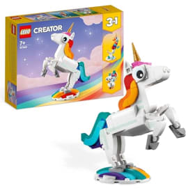 LEGO Creator 3 en 1 Unicornio Mágico de Juguete - Figura de Animal Transformable en Caballito de Mar o Pavo Real - Regalo Creativo para Niñas y Niños de 7+ Años 31140