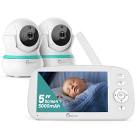 CAMSTRO - Babyphone 2 cámaras, 5" BabyPhone 360° Zoom 4X Visión Nocturna Audio Bidireccional, 5000mAh Batería, recordatorio de alimentación, cunas, detección de llanto VOX sin WiFi