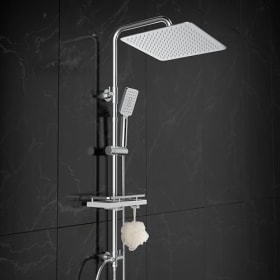 Görbach Columna de Ducha sin Grifo Set Ducha Acero Inoxidable Altura Adjustable Conjunto Set Juego Ducha Baño con Ducha Mano, Estante y Cabezal Ducha Rociador 25 * 25CM