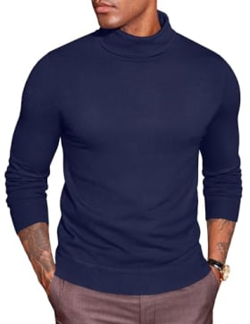 COOFANDY Suéter de Cuello Alto para Hombre - Jersey de Punto Casual Manga Larga Ligero - Suéter de Invierno para Trabajo y Oficina - Azul Violeta M
