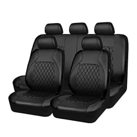 Shkalacar Funda de Asiento de Coche 9 Pcs, Protector de Asiento Universal de Cuero PU, Fundas Asientos Coche Universales para Coche, Vehículo Todoterreno (Negro)